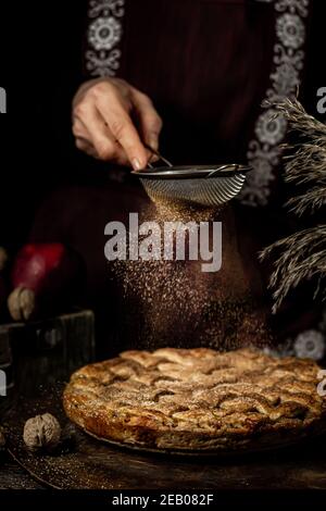 Traditional American apple pie with cinnamon. Stock Photo