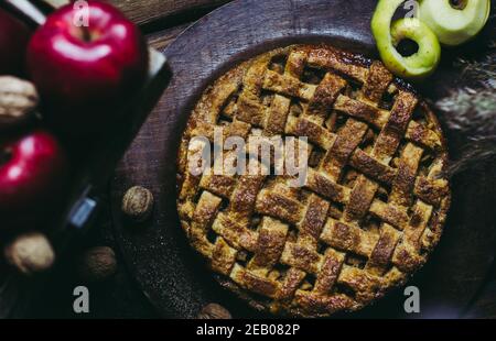 Traditional American apple pie with cinnamon. Stock Photo
