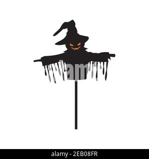 Editable vector silhouette scarecrow with all shapes as separate objects, scarecrow. Stock Vector
