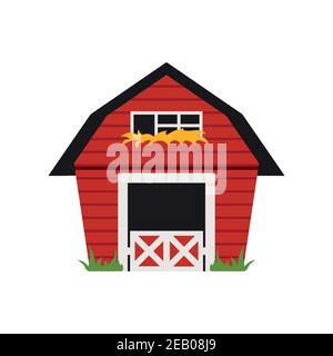 Illustration of a red barn house on a white background. Stock Vector