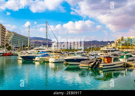 EILAT, ISRAEL, DECEMBER 30, 2018: Marina in Eilat, Israel Stock Photo