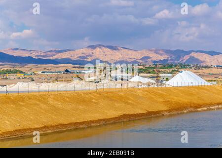 EILAT, ISRAEL, DECEMBER 30, 2018: Salt production facility in Eilat, Israel Stock Photo