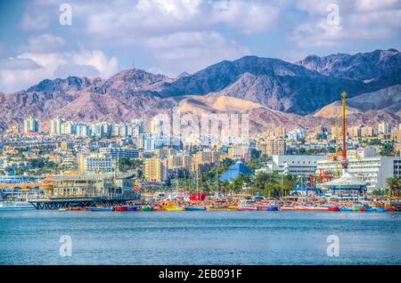 EILAT, ISRAEL, DECEMBER 30, 2018: Seaside of Eilat in Israel Stock Photo