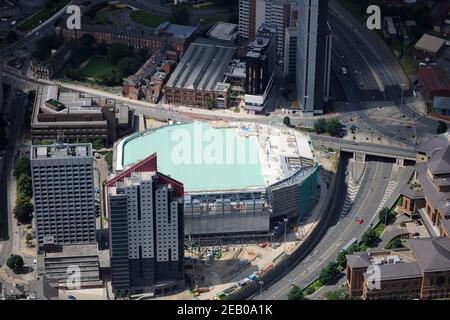 Aerial views of The First Direct Arena (also known as the Leeds Arena)  under construction, Leeds, West Yorkshire Stock Photo