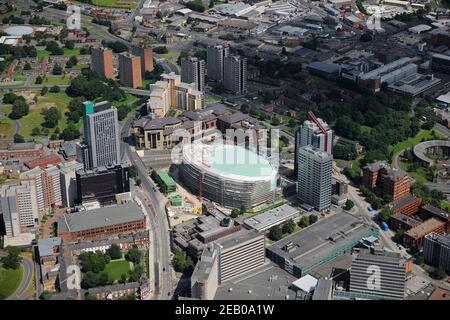 Aerial views of The First Direct Arena (also known as the Leeds Arena)  under construction, Leeds, West Yorkshire Stock Photo