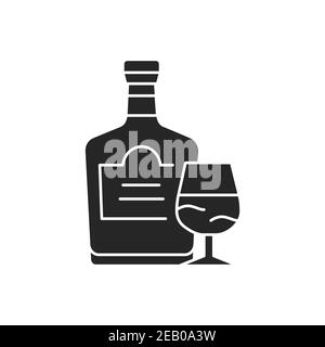 Cognac bottle and glass color line icon. Alcoholic beverages. Pictogram for web page, mobile app, promo. UI UX GUI design element. Editable stroke. Stock Vector