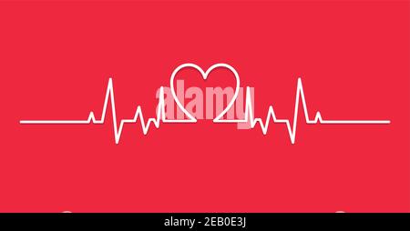 Heart beat isolated on red background. Heart vector illustration. Heart rate icon, symbol, logo Stock Vector