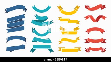 Ribbon elements set. Starburst labels. Vintage. Modern black colored simple ribbons collection.  Stock Vector