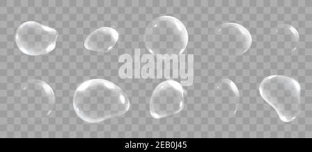 Realistic soap bubbles with rainbow reflection set isolated.  Stock Vector