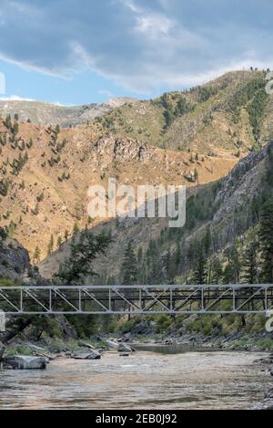 Pack bridge over the Middle Fork of the Salmon River, Idaho. Stock Photo