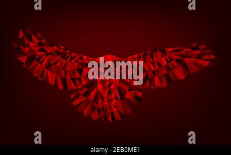 Low poly vector eagle in red halftone color effect on dark red background Stock Vector