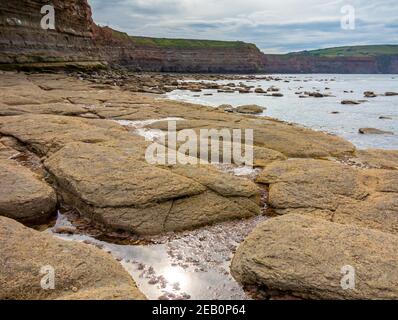 Rock pools on the beach at Staithes a village on the North Yorkshire coast in north eastern England UK Stock Photo