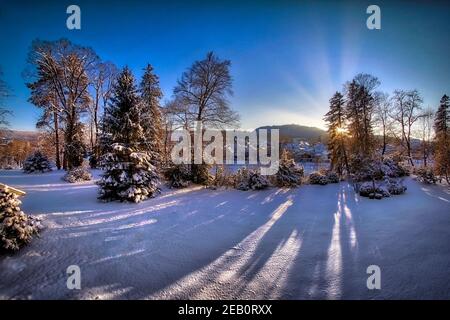DE - BAVARIA: Winter scene along river Isar at Bad Tölz  (HDR-Photography) Stock Photo
