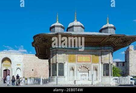 Istanbul, Turkey.  Fountain of Ahmed III.  The fountain was built in 1728 and is an examle of Tulip period architecture.  The fountain is part of the Stock Photo