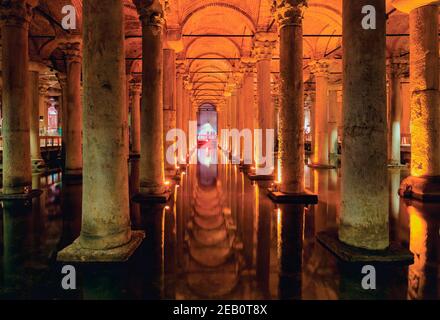 Istanbul, Turkey.   The Basilica Cistern.  In Turkish, Yerebatan Sarayi.  Underground Byzantine water storage cistern also known as the Sunken or Unde Stock Photo