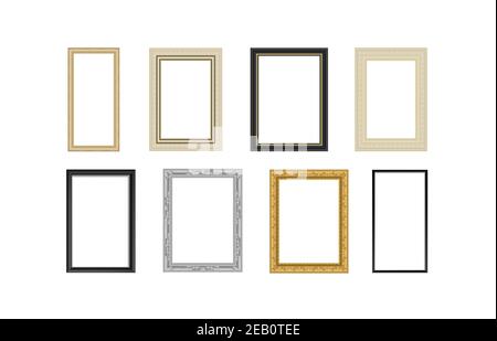Decorative vintage frames and borders set. Gold photo frame with corner Thailand line for picture. Stock Vector