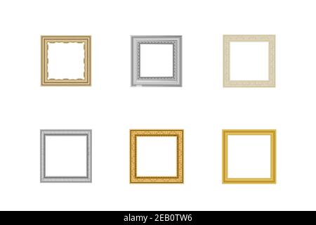 Decorative vintage frames set. Gold photo frame with corner Thailand line for picture. Stock Vector