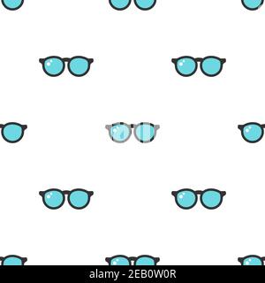 Seamless pattern with blue hipster glasses on white background. Optic wallpaper. child round eyeglasses texture. Vector illustration. Stock Vector