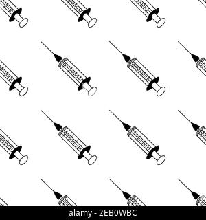 Seamless pattern made from hand drawn syringe illustration. Isolated on a white background. Stock Vector