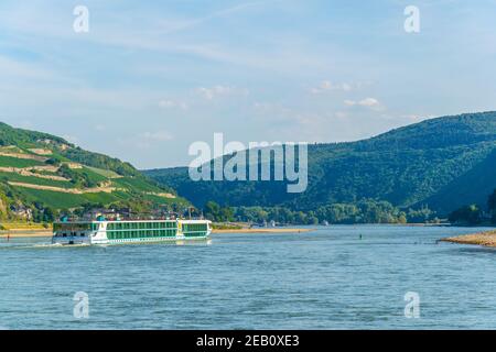 ASSMANNHAUSEN, GERMANY, AUGUST 16, 2018: Tourist cruise ship on river Rhein in Germany Stock Photo