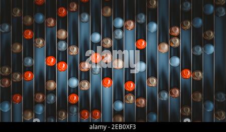 balls of different materials on a blue background. 3d render. minimalist abstract background. Stock Photo