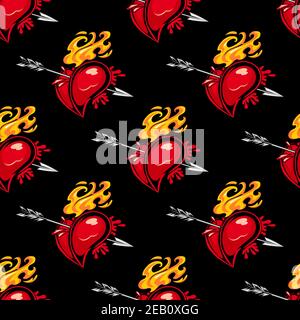Seamless pattern with hearts and arrows in retro style for love concept design Stock Vector