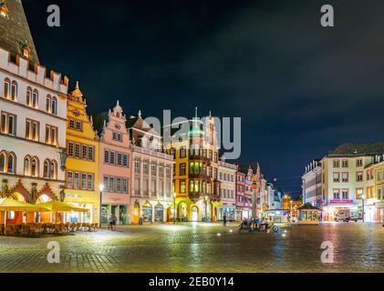 TRIER, GERMANY, AUGUST 14, 2018: Night view of Hauptmarkt square in trier, Germany Stock Photo