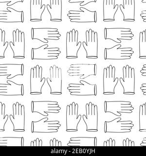 Seamless pattern made from hand drawn latex gloves illustration. Isolated on a white background. Stock Vector