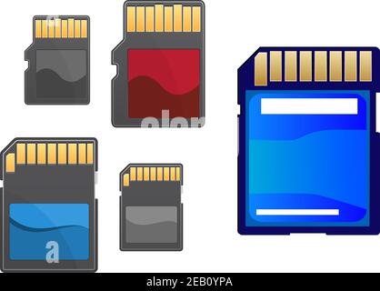 Multimedia and memory cards set isolated on white background for technology and data storage concept Stock Vector