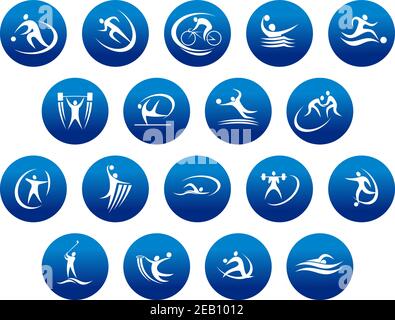 Athletics and team sport icons or symbols for sporting and fitness logo design Stock Vector