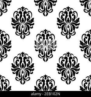 Classic black and white floral damask seamless pattern with dainty flourishes Stock Vector
