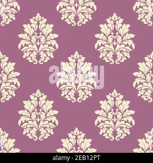 Floral seamless tracery of damask cream flowers with lush blooming on dusty pink background suited for hangings and fabric design Stock Vector