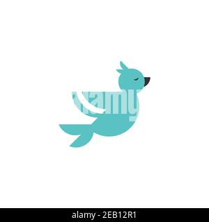 Blue bird. Flat cartoon icon isolated on white. Peace vector symbol. International Peace day sign. Nature, season, freedom sign. Stock Vector