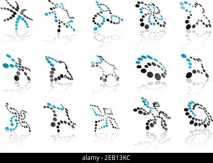 Abstract blue and black dotted design template elements with reflection on white background Stock Vector