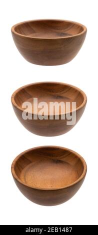 Collection Wood bowl isolated on white. Top view Stock Photo