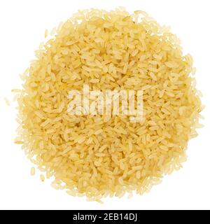 Rice seeds shaped in the form of a circle. Close up, top view isolated on a white background Stock Photo