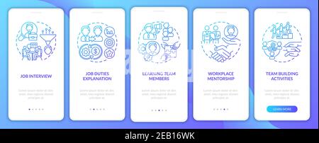 Learning team members onboarding mobile app page screen with concepts Stock Vector