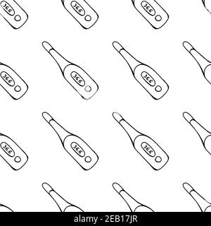 Seamless pattern made from hand drawn thermometer illustration. Isolated on a white background. Stock Vector