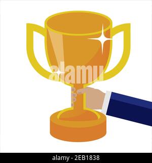 Human hand holding golden champion cup trophy sketch vector ...