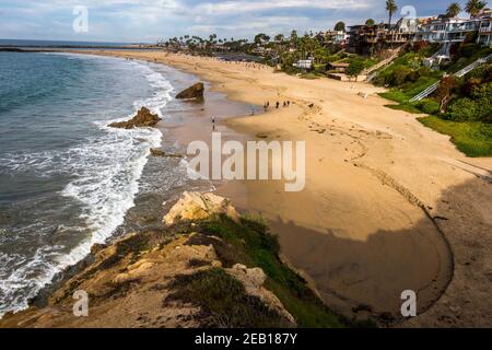 View of Corona Del Mar State Beach a long sandy beach in Newport Beach Southern California USA Stock Photo