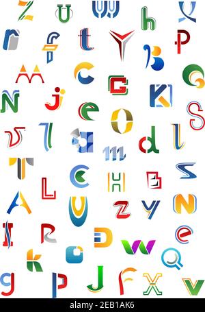 Colorful alphabet letters and fonts on a white background, for logo or emblem design Stock Vector