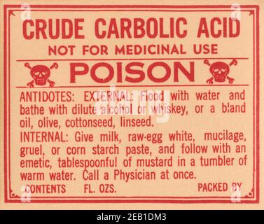 Crude Carbolic Acid - Not For Medicinal Use - Poison 1920 Stock Photo