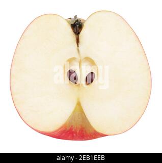 Front view of red apple half fruit isolated on white background with clipping path Stock Photo