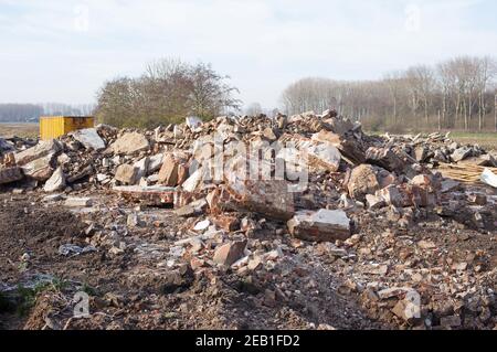 Heap of debris from a demolished farm in Arnhem in the Netherlands Stock Photo