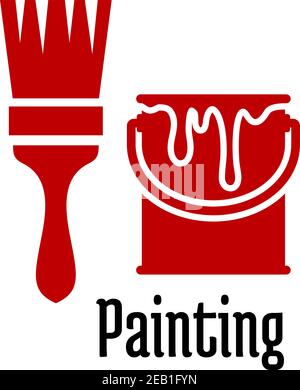Painting icons with a brush and dripping tin of paint for construction or housework symbol design Stock Vector