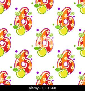 Cartoon colorful number six seamless pattern for children holidays design Stock Vector