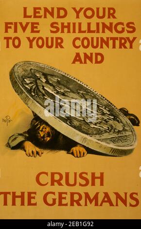 WA16 Vintage WWI Lend Five Shillings British War Savings Poster WW1 A1/A2/A3/A4 