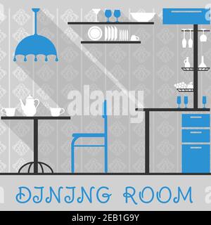 Flat kithchen interior with long shadows for apartment and house design Stock Vector