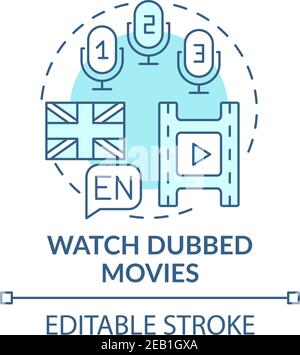 Watching dubbed movies concept icon Stock Vector