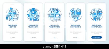 Business english aims onboarding mobile app page screen with concepts Stock Vector
